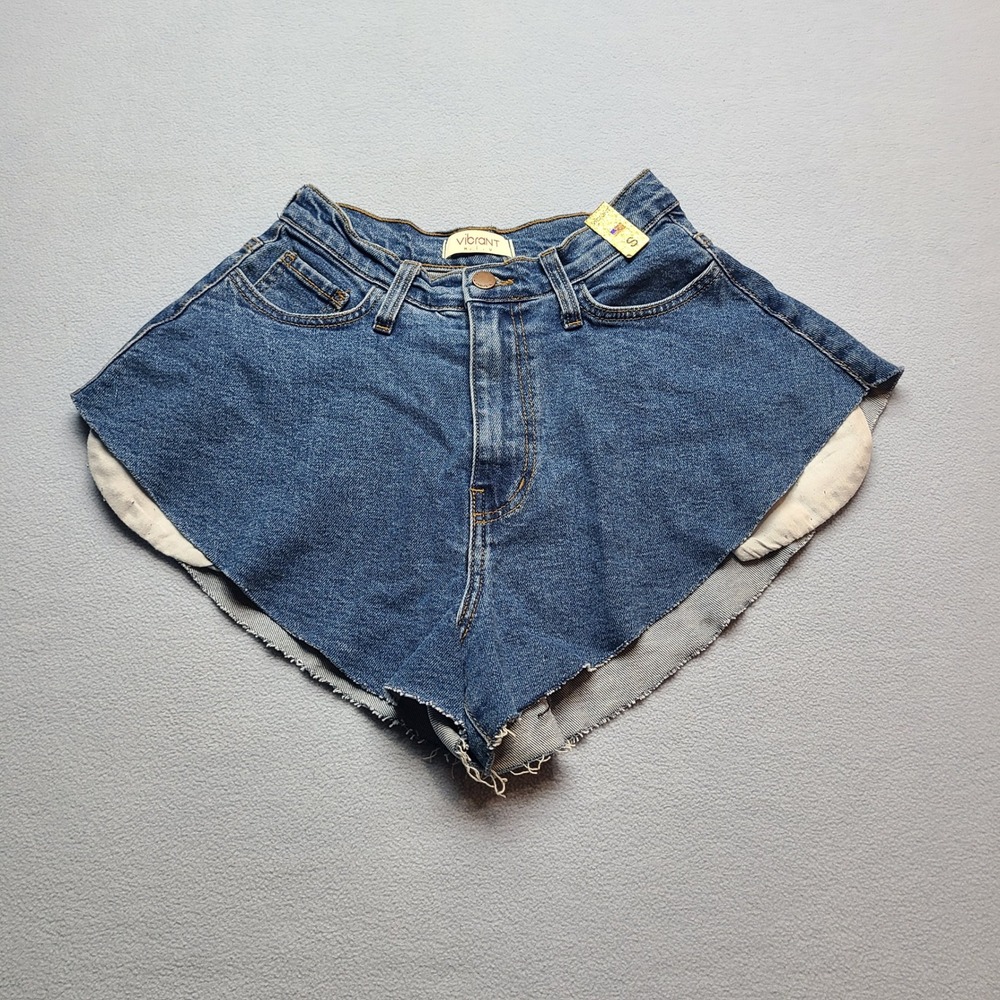 Vibrant MIU Denim‎ Shorts Women S Blue Excellent High Rise Raw Hem Flared